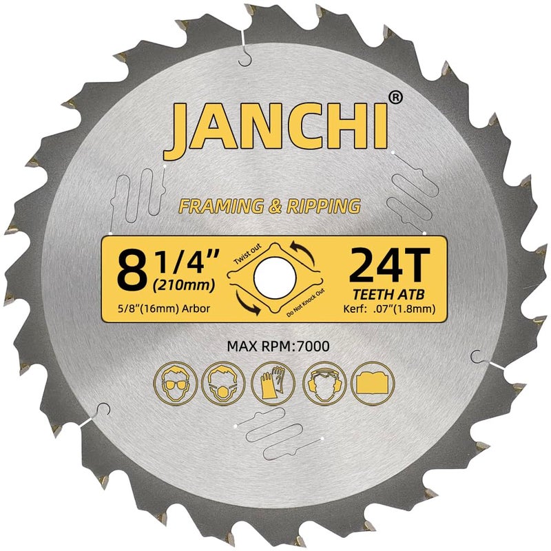 Jianchi 3Pack Combo 8-1/4 Inch 24T&40T&60T Woodworking Saw Blades with 5/8" Arbor, 0.06" Thin Kerf Alternating Top Bevel Tungsten Carbide Teeth Circular Saw Table Saw Blade, Ideal for Various Woods Cutting - Image 4